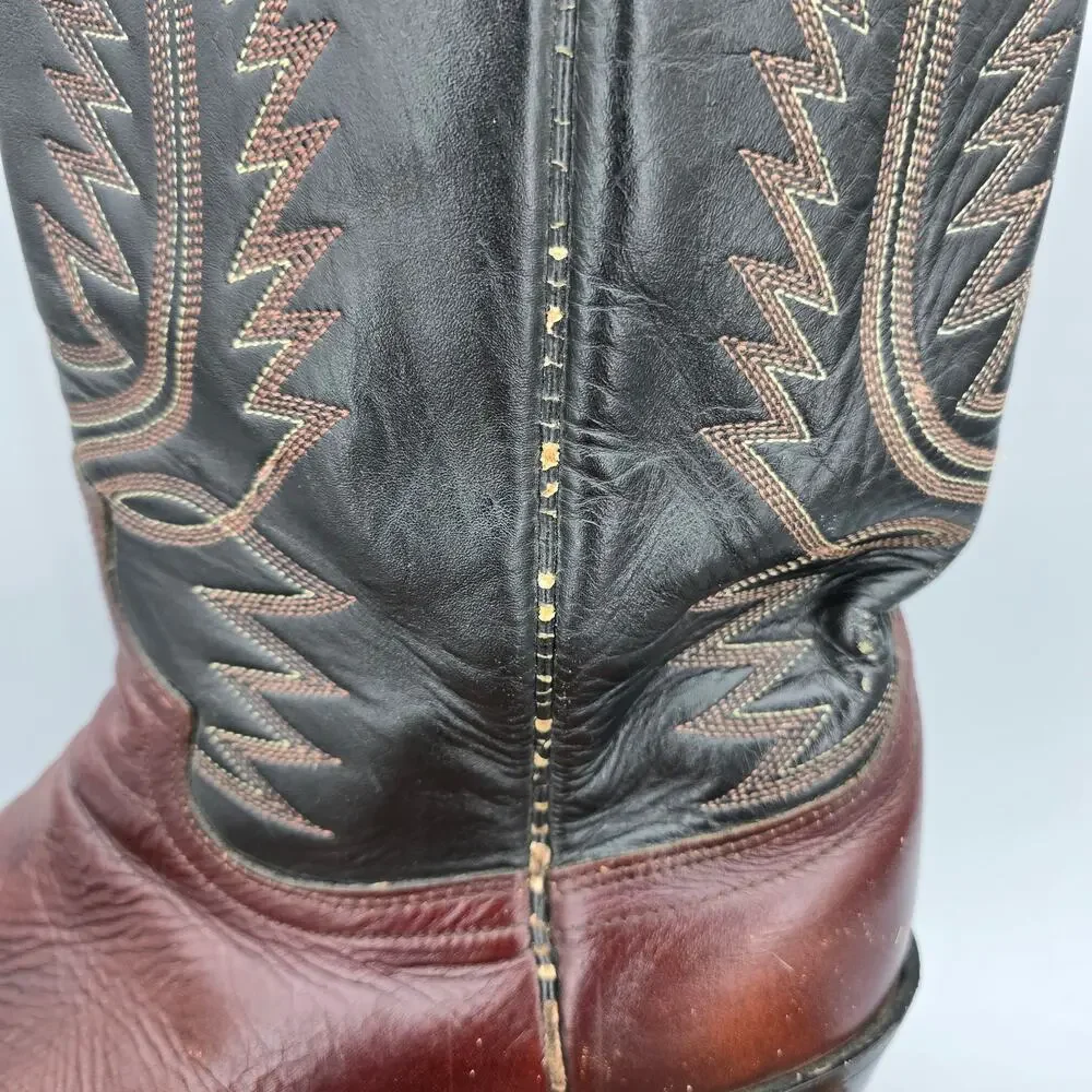 Vintage Acme Boots Mens 13 D Black Cherry Leather Circle A Western Cowboy